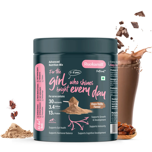 Teen Girls Nutrition Mix | Age 13-18y | 30 Nutrients, 13g Protein, Omega-3, 3.4B CFU Probiotics