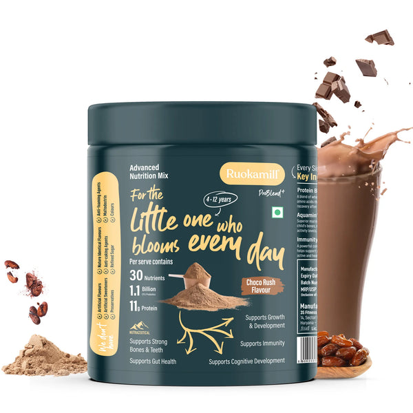 Kids Nutrition Mix | Age 4-12 | 30 Nutrients, 11g Protein, Omega-3, 1.1B CFU Probiotics