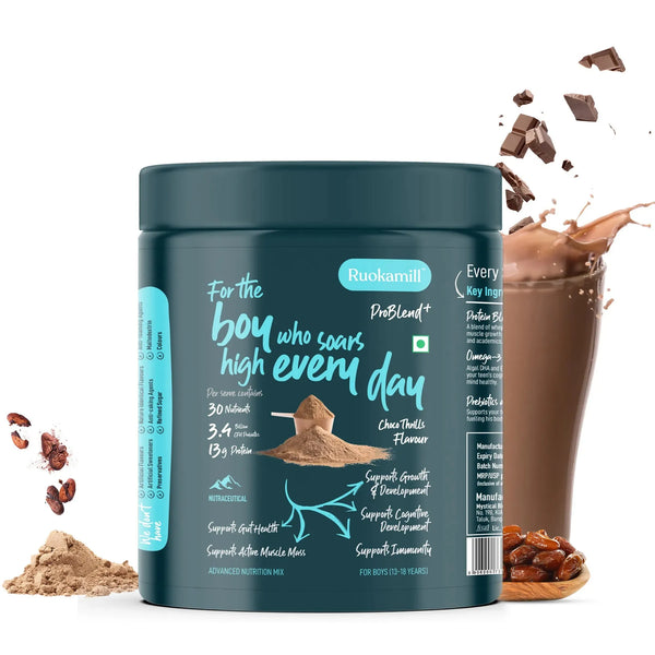 Teen Boys Nutrition Mix | Age 13-18y | 30 Nutrients, 13g Protein, Omega-3, 3.4B CFU Probiotics