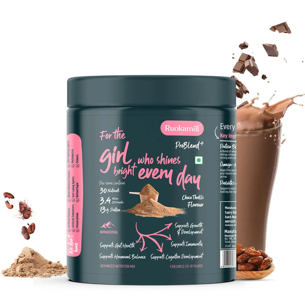 Teen Girls Nutrition Mix | Age 13-18y | 30 Nutrients, 13g Protein, Omega-3, 3.4B CFU Probiotics