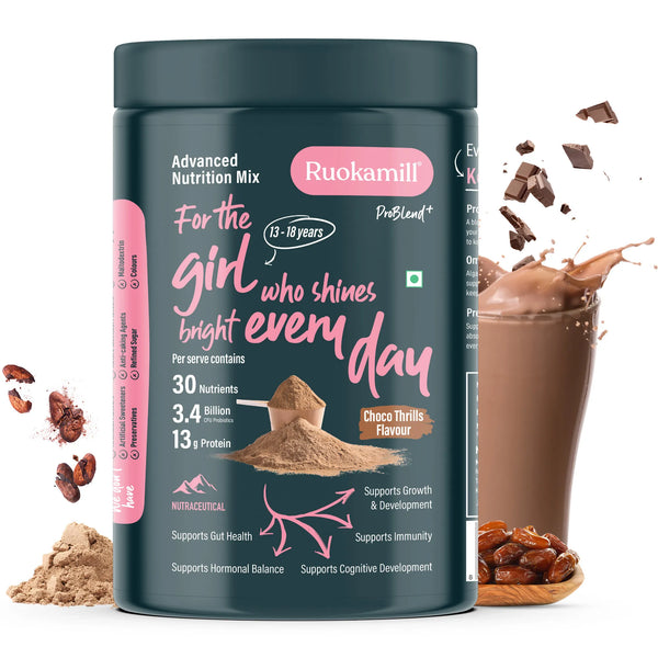 Teen Girls Nutrition Mix | Age 13-18y | 30 Nutrients, 13g Protein, Omega-3, 3.4B CFU Probiotics