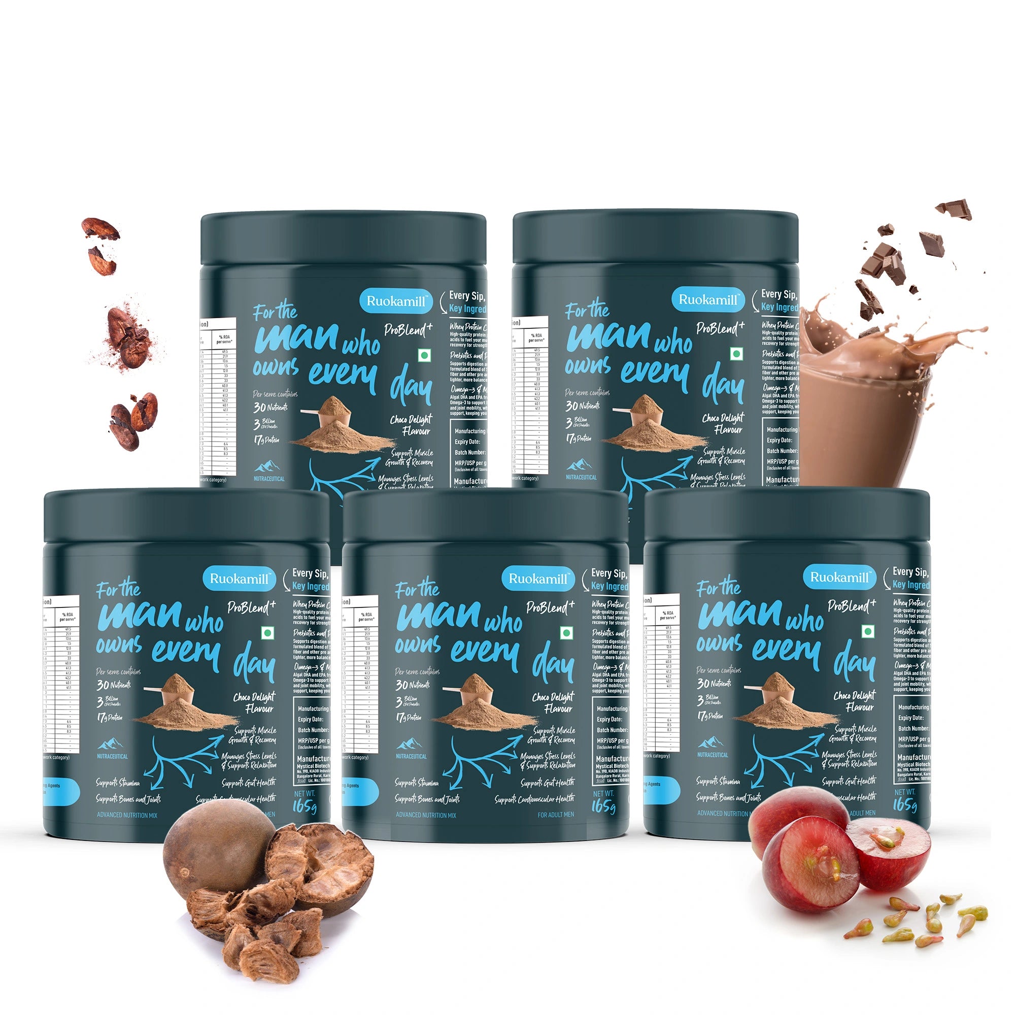 Men High Protein Nutrition Mix | 30 Nutrients, 17g Protein, BCAA, Ashwagandha | Diabetic friendly