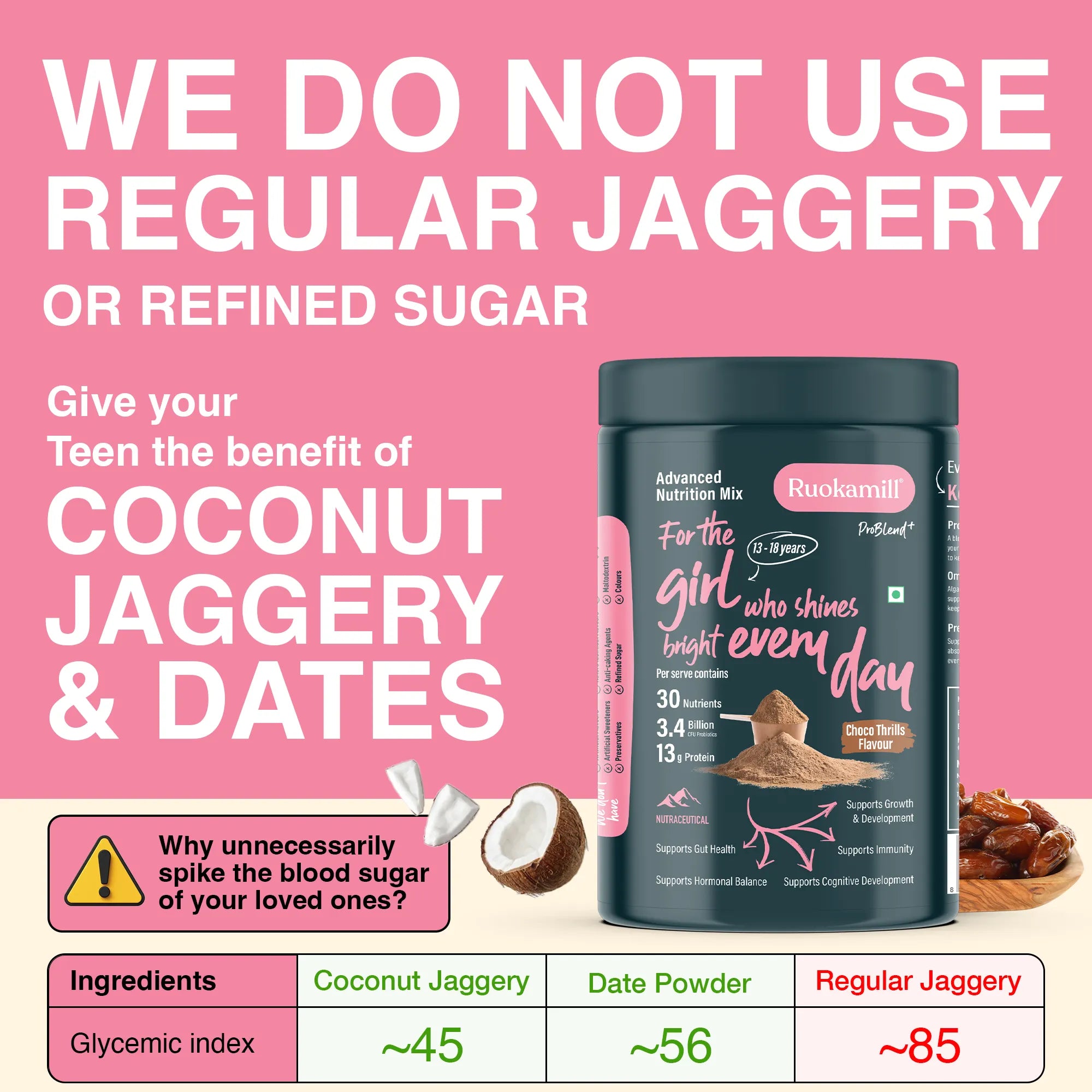 Teen Girls Nutrition Mix | Age 13-18y | 30 Nutrients, 13g Protein, Omega-3, 3.4B CFU Probiotics