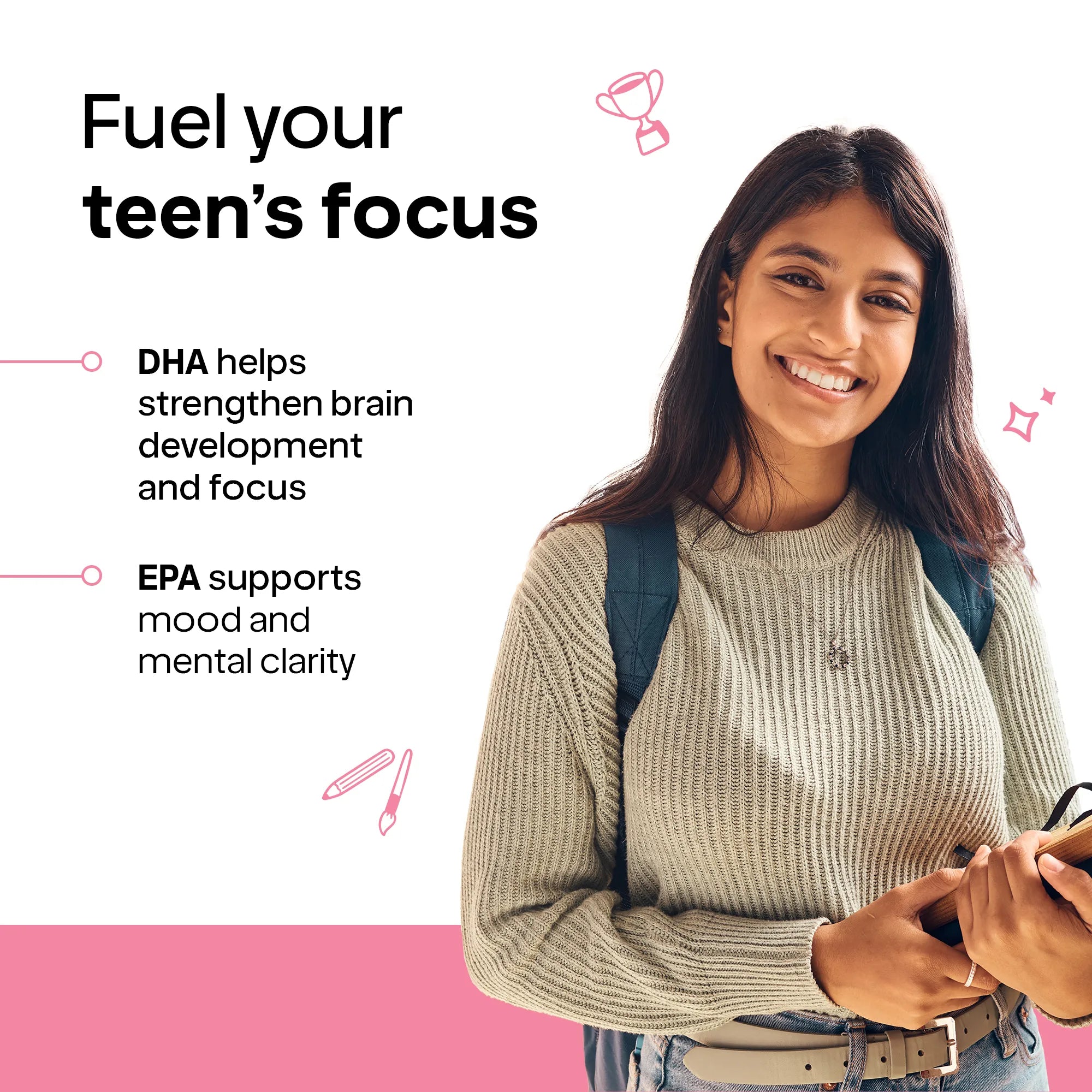 Omega 3 nutrition for teenage girls supporting focus and energy
